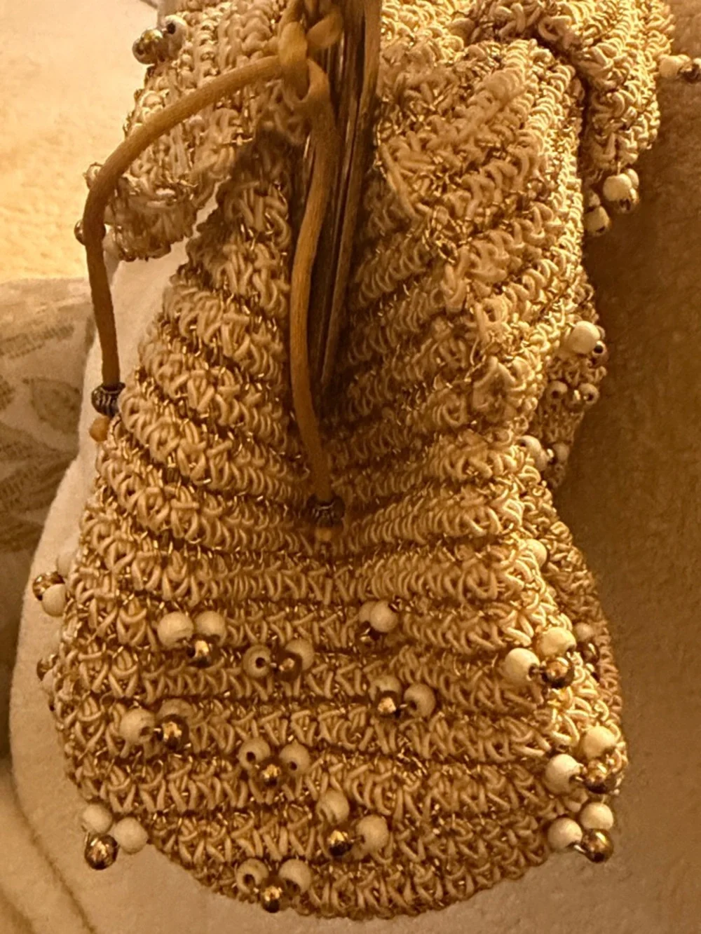 Beaded crochet Evening Clutch in Gold EUC , vintage 1940